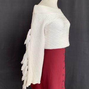 Rachel Roy Off the Shoulder Fringe Sleeve Sweater CA
